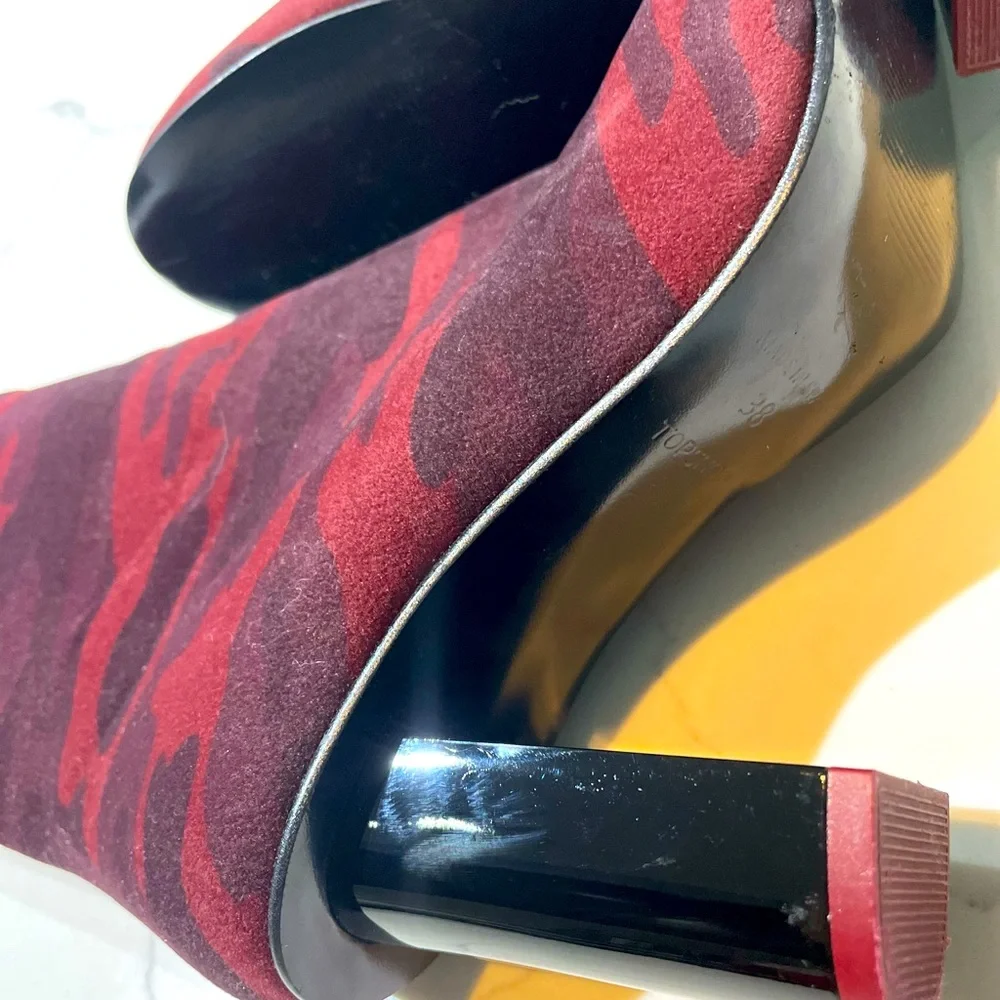 SOLD 🌸3 for $30 NWOT TOPSHOP Velvet Ankle Boots- Size 38 Camo  trendy Heel - Picture 6 of 15